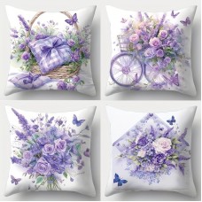 Jellycoco Cushions The flower theme cleverly incorporates roses, lavender and other elements, and the color is mainly purple. The material is made of soft and comfortable fabric with delicate touch 4pcs
