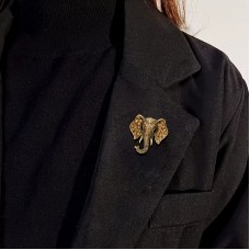 Hotsea Brooches for clothing Elegant Vintage Golden Elephant Head Brooch Pin with Rhinestone Accents - UV Coated Alloy, Ideal for Parties & Banquets - Charming Birthday Gift for Women, Elephant Decor