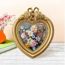 Holidaymoon Picture Frames Vintage Heart-Shaped Photo Frame with Butterfly Knot Detail, Resin Construction, Round Floral Embossed Picture Frame, Vertical Display, Elegant Wall Art Decor for Living Room and Bedroom