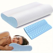 Holidaymoon Pillows Ergonomic Memory Foam Neck Pillow for Pain Relief - Orthopedic Contour Design for Side, Back & Stomach Sleepers with Breathable Pillowcase, Dual-Texture Blue and White