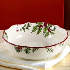 Chicat Bowls Durable Ceramic Festive Salad Bowl Anti-Scratch, Holiday Floral Design, Perfect for Christmas Meals 2pcs