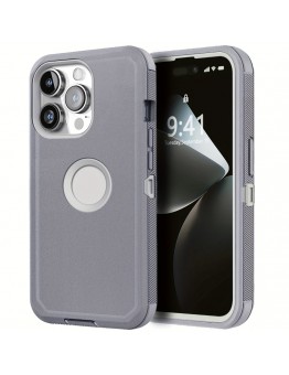 Sharkite Covers for smartphones Protective Case Compatible With iPhone 15 Pro Max 5G Heavy Duty Shockproof Rugged Protective 3-Layers Phone Cover Gray