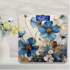 Wild snake Scales Floral Digital Bathroom Scale with Temperature Display – High Precision LCD Sensor, AAA Battery Operated, Decorative Blue and Golden Design, Ideal for Home Decor, Bathroom Decor And Accessories
