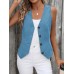 Jellykoala Vests Elegant Sleeveless V-Neck Denim Vest - 1pc Solid Color Corduroy Waistcoat with Button Details - Woven Coat for Spring/Summer/Fall Adult XL size