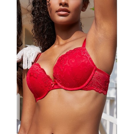 Parkearth bras Women's Green & Red Floral Lace Push-Up Bra, Comfortable & Supportive Everyday Bra For Autumn & Winter M SIZE