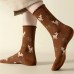PRINCEGOOSE Socks 3 Pair Cartoon Deer Socks, Cute College Style Pleated Mid-Calf Socks
