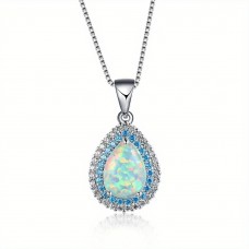 Loveasgard Necklaces Elegant Boho Chic Teardrop Opal Pendant Necklace - Sea Blue Zirconia, Perfect Birthday Gift for Her