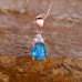 Avowaland Necklaces Elegant Oval Blue Opal Pendant Necklace With Four-Claw Setting, Rose Golden Chain, Sparkling Party Jewelry, Perfect For Banquets And Vacation Style