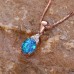 Avowaland Necklaces Elegant Oval Blue Opal Pendant Necklace With Four-Claw Setting, Rose Golden Chain, Sparkling Party Jewelry, Perfect For Banquets And Vacation Style