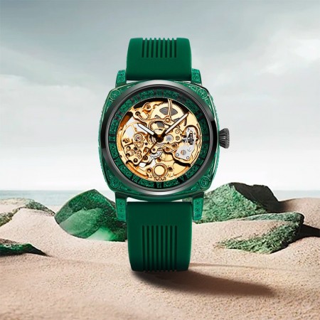 Chicat Watches Elegant Women's Black & Green Luminous Mechanical Watch with Silicone Strap - Casual Style, Automatic Movement