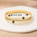 Museumoon Bracelets Chic Golden-Tone Stainless Steel Bracelet with Black Lucky Clover Design, Rhinestone Accents, Perfect for Couples & Everyday Fashion