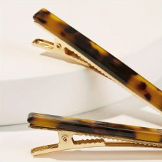 Roompyramid Bobby pins Elegant 5pcs Tortoiseshell Hair Clip Set - Vintage Leopard Print, Rectangular Barrettes for Women and Girls, Hairpin, Casual