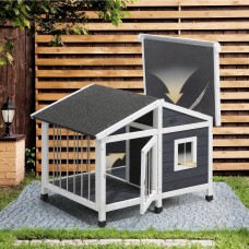 Okpanda Dog kennels Wooden Pet Dog Kennel Awning Cabin Log Box Home Dog Cage Timber House