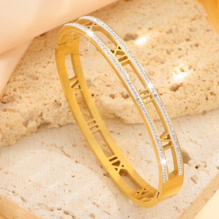 Todayelf Bracelets Allure Elegant Roman Numeral Bangle with Sparkling Rhinestones - Perfect for Casual Attire & Gifting