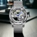 Smile earth Watches Men's Silvery Mesh Strap Simple Style Handsome Carved Flywheel Automatic Mechanical Watch