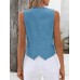 Jellykoala Vests Elegant Sleeveless V-Neck Denim Vest - 1pc Solid Color Corduroy Waistcoat with Button Details - Woven Coat for Spring/Summer/Fall Adult XL size