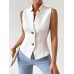 TOSDAYGOOSE Vests Elegant Chic Sleeveless White Polyester Blazer Vest - Elegant Jacquard Suit Jacket with Decorative Buttons, Notched Collar, Machine Washable - Perfect for All Seasons M size 