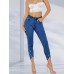PRINCEGOOSE Jeans Chic Women's Stretch Skinny Jeans with Rhinestone-Embellished Raw Hem - Mid-Rise, Comfort Fit Denim in Light Blue, Blend, Allseason Jeans|Rhinestone Embellishments|Seamless Design, Plus Size Jeans L SIZE