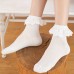 Jellykoala Socks 3 Pair Simple Solid Color Lace Trim Socks, Comfy & Breathable Mid Tube Socks, Women's Stockings & Hosiery
