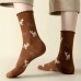 PRINCEGOOSE Socks 3 Pair Cartoon Deer Socks, Cute College Style Pleated Mid-Calf Socks