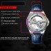 Hianyboby Watches Glamorous Mechanical Watch for Men, Double-Sided Hollow Design with Transparent Bottom, Rhinestone & Sequin Accents, Genuine Leather Strap, Round Alloy Case, Self-Winding Movement