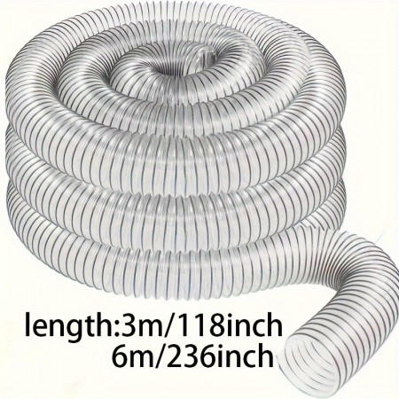 Ourlife Flexible tubes of plastic Transparent Stainless Steel Wire Duct, 100mm Inner Diameter, Extendable 3/6m - Ideal for Industrial & Woodworking Vacuum Systems, Exhaust Ventilation