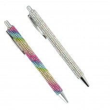 Blackowl Pens Retractable Pens, Medium Point, Metal Body, Round Shape, with Rhinestone Decor, for Ages 14+ 2pcs 