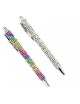 Blackowl Pens Retractable Pens, Medium Point, Metal Body, Round Shape, with Rhinestone Decor, for Ages 14+ 2pcs 