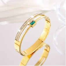 Chicat Bracelets Delicate And Fashionable Stainless Steel Double Row Green Synthetic Zirconia Bracelet Is Suitable for Sending Girlfriend During The Holiday Season