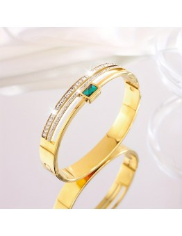 Chicat Bracelets Delicate And Fashionable Stainless Steel Double Row Green Synthetic Zirconia Bracelet Is Suitable for Sending Girlfriend During The Holiday Season