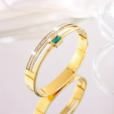 Chicat Bracelets Delicate And Fashionable Stainless Steel Double Row Green Synthetic Zirconia Bracelet Is Suitable for Sending Girlfriend During The Holiday Season