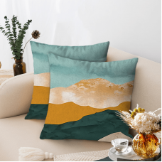 Lifebeliever Cushions Set of 2 Green and Golden Mountain Range Design Throw Pillows with Inserts, Single-Sided Digital Print Square Ultra-Soft Decorative Cushions for Home Decor Aesthetics