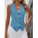 Jellykoala Vests Elegant Sleeveless V-Neck Denim Vest - 1pc Solid Color Corduroy Waistcoat with Button Details - Woven Coat for Spring/Summer/Fall Adult XL size