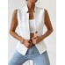 TOSDAYGOOSE Vests Elegant Chic Sleeveless White Polyester Blazer Vest - Elegant Jacquard Suit Jacket with Decorative Buttons, Notched Collar, Machine Washable - Perfect for All Seasons M size 
