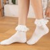 Jellykoala Socks 3 Pair Simple Solid Color Lace Trim Socks, Comfy & Breathable Mid Tube Socks, Women's Stockings & Hosiery