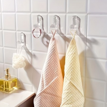 TOPRINCE Towel Metal Wall Mounted 3pcs Acrylic Transparent Hooks - Easy Install, No-Drill Adhesive Wall Hangers for Dorms & Home Decor