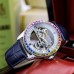 Hianyboby Watches Glamorous Mechanical Watch for Men, Double-Sided Hollow Design with Transparent Bottom, Rhinestone & Sequin Accents, Genuine Leather Strap, Round Alloy Case, Self-Winding Movement