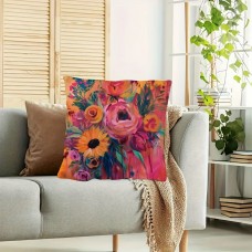 Onlystar Cushions Floral Bouquet 45.72x45.72 cm Throw Pillow - Soft Plush, Double-Sided Design in Warm Pink & Orange for Home Decor - Perfect for Bedroom, Office, Car