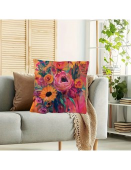 Onlystar Cushions Floral Bouquet 45.72x45.72 cm Throw Pillow - Soft Plush, Double-Sided Design in Warm Pink & Orange for Home Decor - Perfect for Bedroom, Office, Car