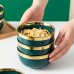 Technologybaby Bowls 4pcs Emerald Green Ceramic Rice Bowls with Golden Rim - Luxurious, High-End Tableware for Home & Commercial Use, Lead-Free, Ideal for Serving Nuts, Grains