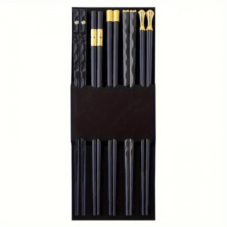 Teadiary Chopsticks 5pcs Fashion Chopsticks - Reusable, Non-Slip, High-Temperature Alloy, Solid Pattern, Glass Fiber Material, Dishwasher Safe, for Restaurants / Chinese Cuisine Enthusiasts