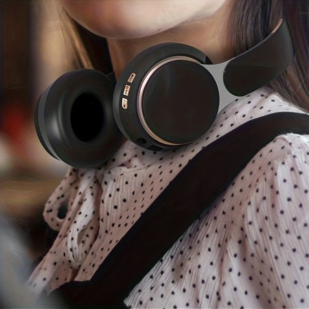Amblecat Headphones Foldable Wireless Headset with Condenser Mic, Noise-Canceling Voice Call Push Button Volume Control, Lightweight Plastic Earphones for Travel, Work, Gaming, Compatible 