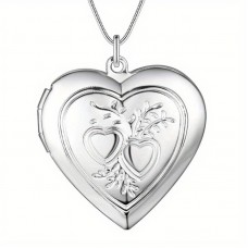 Owlland Lockets Elegant 925 Silver Plated Heart Locket Necklace, Floral Engraving, Unisex Photo Holder Pendant, Copper Crafted, Luxury Fashion Jewelry for Daily Wear & Gifting, Christmas Suitable