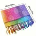 Parkearth scarfs Bohemian Jacquard Satin Paisley Scarf, Rainbow Gradient Tassel Shawl, Trendy Windproof Warm Wrap, Large Scarf for Women, Mardi Gras, Breathable, Decorative, Non-Stretch, Handwash/Dry Clean