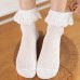Jellykoala Socks 3 Pair Simple Solid Color Lace Trim Socks, Comfy & Breathable Mid Tube Socks, Women's Stockings & Hosiery