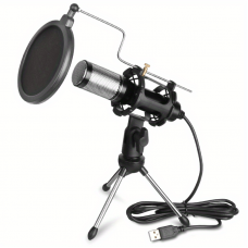 Sealcat Microphones USB Microphone with Pop Filter and Tripod Stand, Cardioid Condenser PC Gaming Mic, Plug & Play, Uncharged, USB Type-B Connector, for Streaming, Podcasting, Vocal Recording, Compatible with Windows Laptop and Desktop