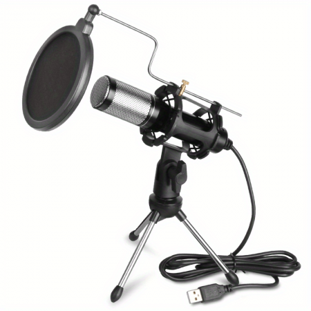 Sealcat Microphones USB Microphone with Pop Filter and Tripod Stand, Cardioid Condenser PC Gaming Mic, Plug & Play, Uncharged, USB Type-B Connector, for Streaming, Podcasting, Vocal Recording, Compatible with Windows Laptop and Desktop