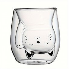 Corngoose Glass mugs Cute Kitten Glass Coffee Mug, 200ml Heat Resistant Double-Walled Espresso Coffee Cups, Heat Insulated Water Cups, Summer Winter Drinkware, Birthday Gifts