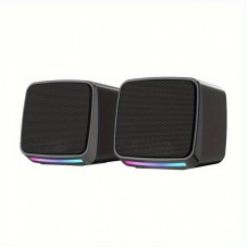 Pyramideer Wireless speakers Computer Speakers, Mini Speaker with Cool Lights and Stereo Sound 6W USB Powered 3.5 mm AUX-in Portable Speaker for Computer, Laptop, Notebook, Desktop (Black) 2pcs