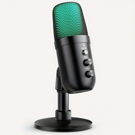 Girland Microphones USB-C Podcaster Microphone with Volume Control, Shock Mount, and Silent Function, Professional Recording and Video Conferencing Mic, Plug & Play, Low Latency, with Real-Time Monitoring, for Gaming, Karaoke, Streaming